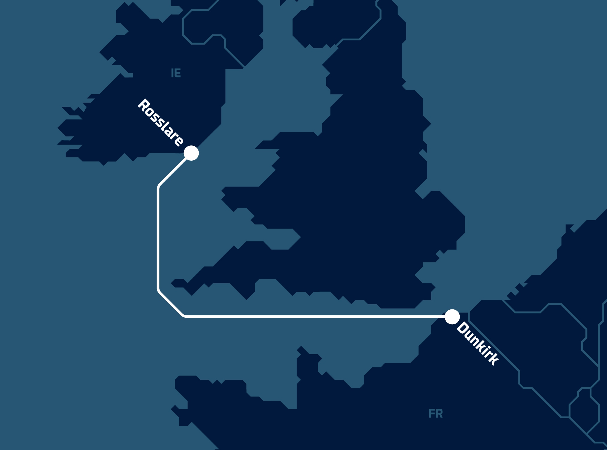 Rosslare to Dunkirk route map